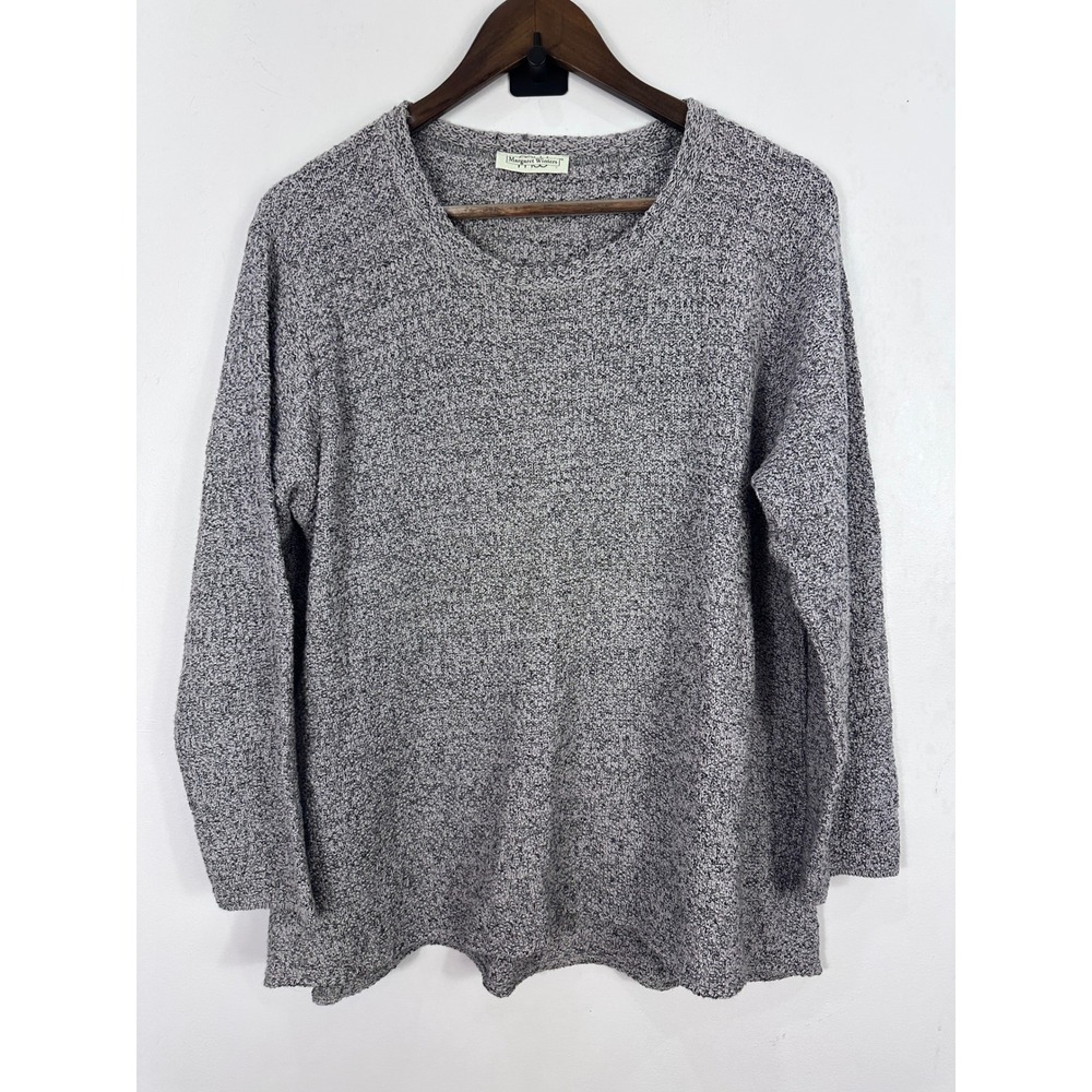 Margaret Winters Gray Marled Knit Sweater Top Tunic Long Sleeve Soft Cozy Size L